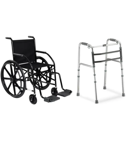Cadeira de Rodas CDS101 Nylon 40cm (85kg) Cinza + Andador de Alumínio 3 Barras D10 Dellamed 