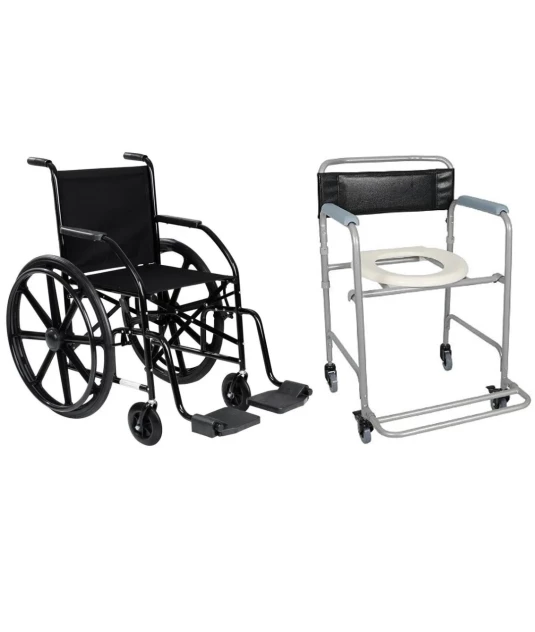 Cadeira De Rodas Cds101 Roda Nylon Cinza - CDS + Cadeira De Banho Higiênica Dobrável Até 100 Kg D30 Dellamed