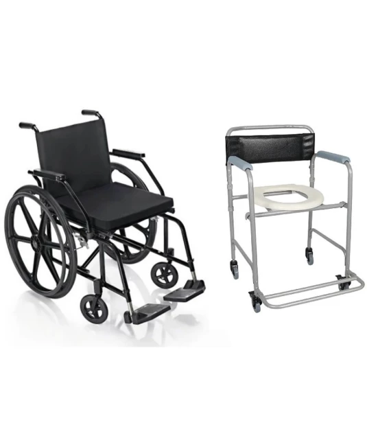 Cadeira de Rodas Prática 44cm com Pneu Maciço Prolife + Cadeira de Banho Higiênica Dobrável D30 (100kg) Dellamed