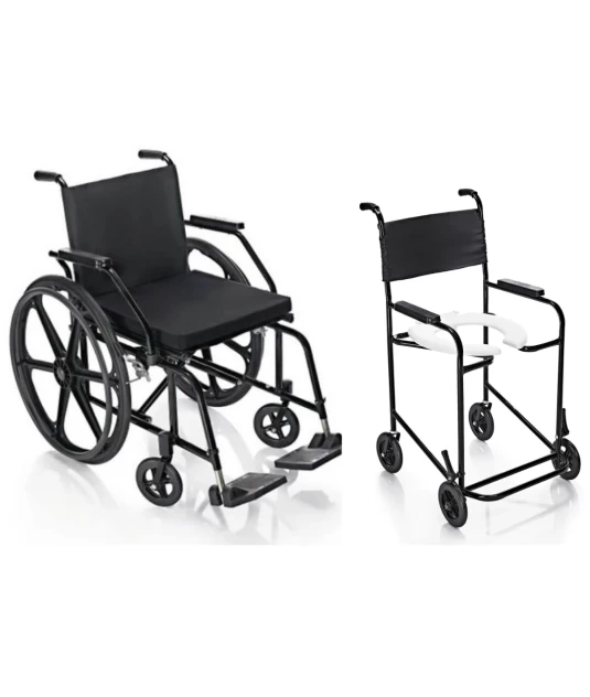 Cadeira de Rodas Pratica 44cm Pneu Maciço Prolife + Cadeira de Banho Simples - Prolife