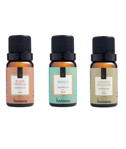 Essência 10ml Via Aroma - Black Vanila + Essência 10ml Via Aroma - Breeze + Essência 10ml Via Aroma- Alecrim Silvestre