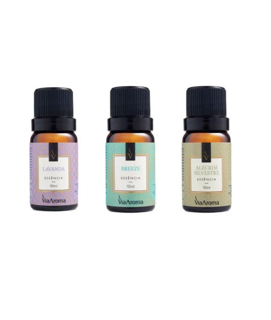 Essência 10ml Via Aroma - Lavanda + Essência 10ml Via Aroma - Breeze + Essência 10ml Via Aroma - Alecrim Silvestre
