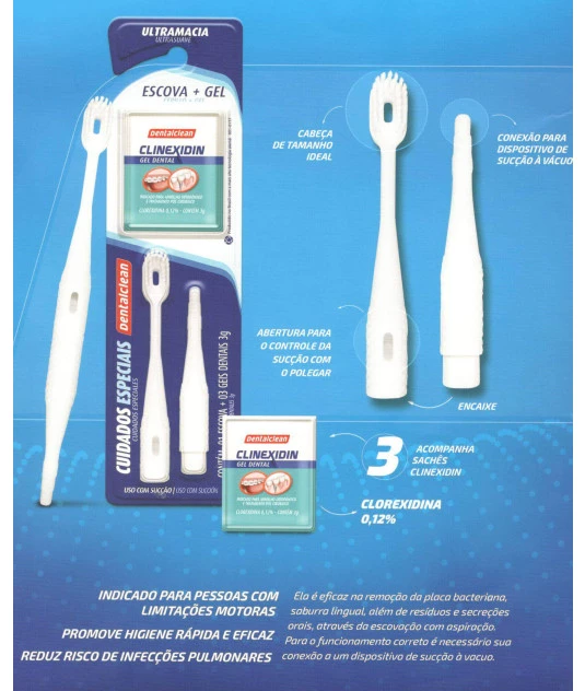 Kit Escova Uti Aspiração + 3 Géis Clinexidin Dentalclean