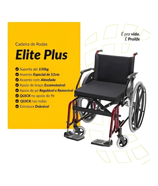 Cadeira de Rodas Elite Obeso Pés Escamoteáveis 52cm Prolife
