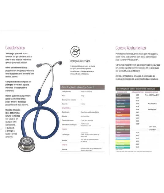 Estetoscópio Littmann Classic III Adulto Azul Espelhado 5863 3M