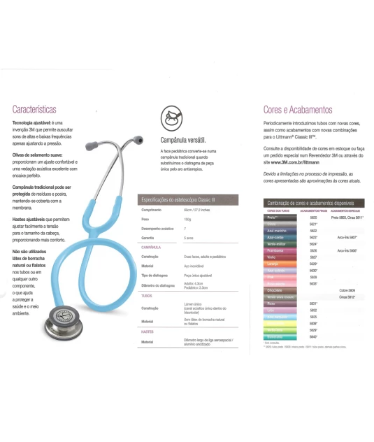 Estetoscópio Littmann Classic III Adulto Azul Turquesa 3M