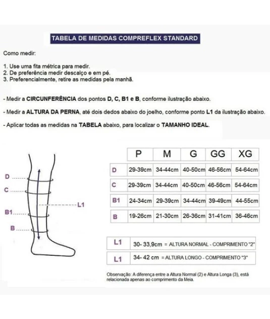 Polaina Inelástica Compreflex - Tabela de Medidas - Sigvaris