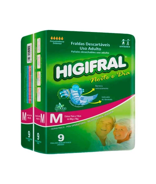 Fralda Descartável Higifral Noite e Dia M com 9 Eurofral