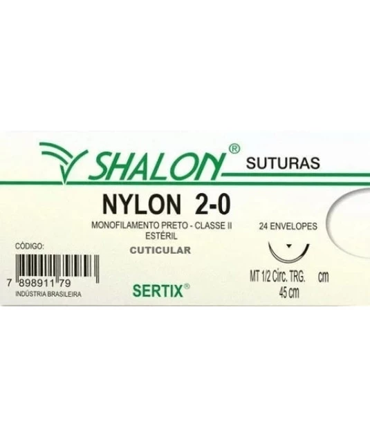 Fio Nylon 2-0 C/Ag 1/2 Cir Trg 2,5cm 45cm Shalon