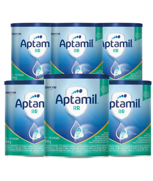 Aptamil RR 800g Kit 6 Unidades Danone – Fórmula Infantil 0 a 12 Meses com DHA, ARA e Goma Jataí + E-book