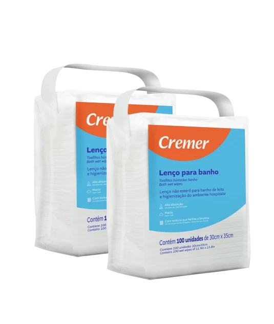 Lenço Para Banho e Higienização 30cm X 35cm Kit 2und Cremer + E-book