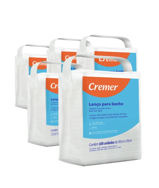 Lenço Para Banho e Higienização 30cm X 35cm Kit 5und Cremer + E-book