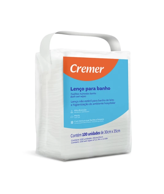 Lenço Para Banho e Higienização 30cm X 35cm com 100 Cremer