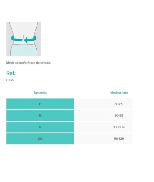 Colete Putti Alto Elastico Chantal tabela de medidas 