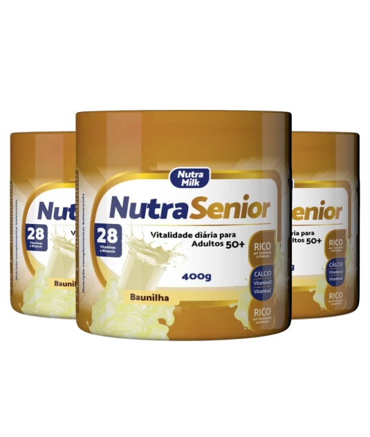 Nutra Senior Adulto 50+ Kit 3 Unidades Complemento Alimentar 400g - Baunilha