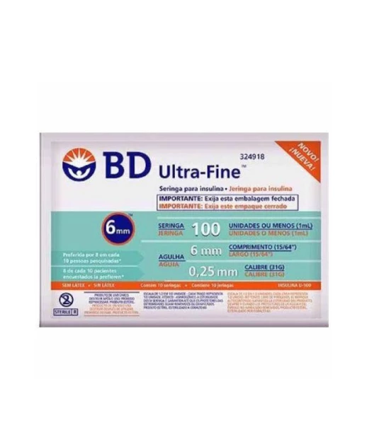 Seringa Desc Ultra Fine U-100 AG 6MM 31G C/10UN