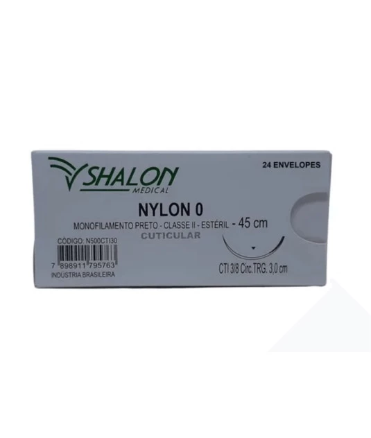 Fio nylon 0 c/ag 3/8 cir trg 3,0cm 45cm Shalon