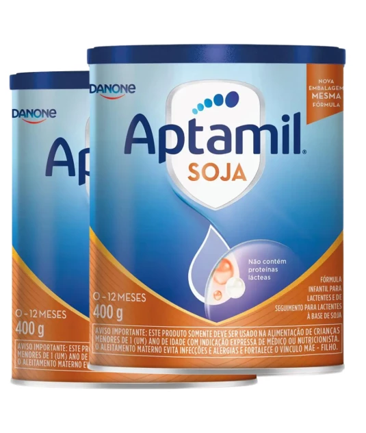 Aptamil Soja 400g Kit 2 Unidades Danone– Sem Lactose, Sem Leite, Para APLV 6 a 36 meses + E-book