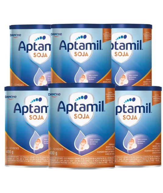 Aptamil Soja 400g Kit 6 Unidades Danone – Sem Lactose, Sem Leite, Para APLV 6 a 36 meses + E-book