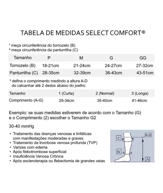 Meia de Compressão 3/4 Sigvaris Select Comfort 30-40 mmHg 