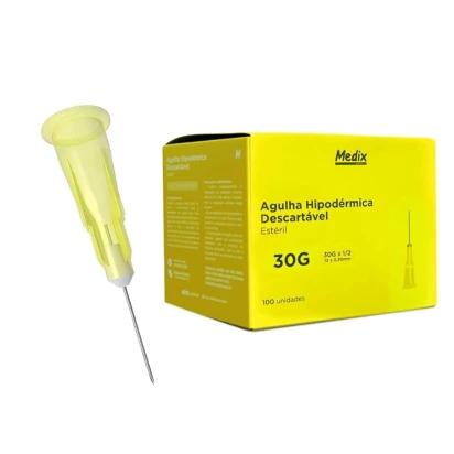 Agulha Hipodérmica Descartável Medix (13x0,30mm) 30Gx1/2 – Caixa com 100 Unidades Estéreis