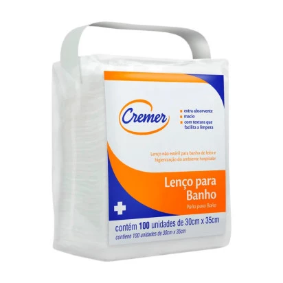 Lenço Para Banho e Higienização 30cm X 35cm com 100 Cremer + E-book