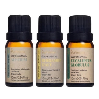 Kit Óleos Essenciais 10ml Via Aroma - Alecrim/Bergamot Italy/Eucaliptus Globulus