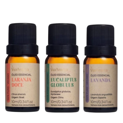 Kit Óleos Essenciais 10ml Via Aroma - Laranja Doce/Eucaliptus Globulus/Lavanda
