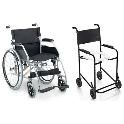 Cadeira de Rodas em Aço Carbono Dobrável D100 Dellamed + Cadeira de Banho Higiênica Simples PL 201 Prolife