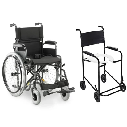 Cadeira de Rodas em Aço Carbono Dobrável D400 Dellamed + Cadeira de Banho Higiênica Simples PL 201 Prolife