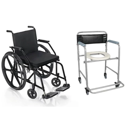 Cadeira de Rodas Prática 44cm com Pneu Maciço Prolife + Cadeira de Banho Higiênica Dobrável D30 (100kg) Dellamed