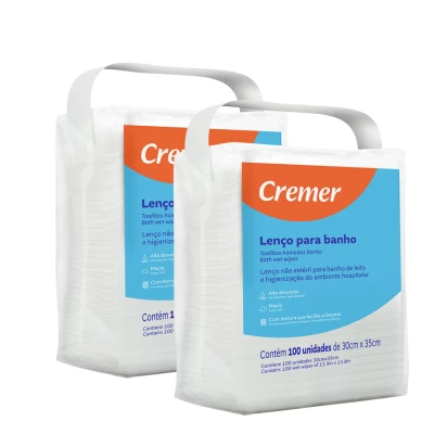 Lenço Para Banho e Higienização 30cm X 35cm Kit 2und Cremer + E-book