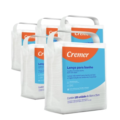 Lenço Para Banho e Higienização 30cm X 35cm Kit 5und Cremer + E-book