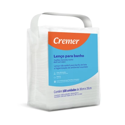 Lenço Para Banho e Higienização 30cm X 35cm com 100 Cremer