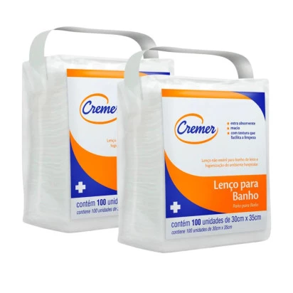 Lenço Para Banho e Higienização 30cm X 35cm Kit 2und Cremer + E-book