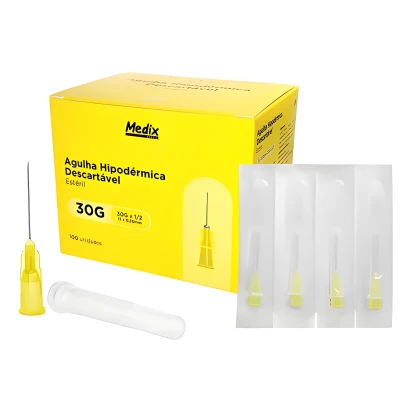 Agulha Hipodérmica Descartável 13x0,30mm Amarela Caixa C/ 100 Unidades Medix