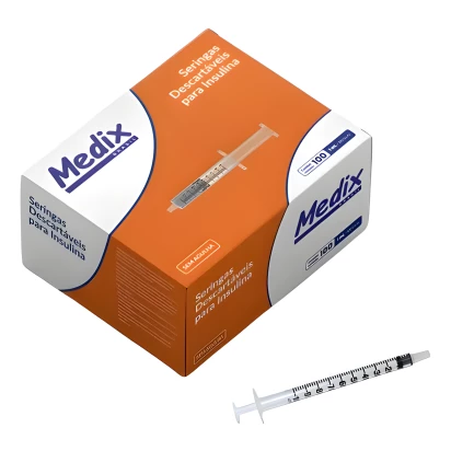 Seringa Descartável Insulina 01ml s/ Agulha Cx 100 Unidades - Medix